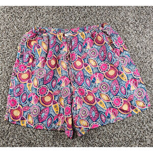 Potomac Collection Womens Sz L 100% Silk Lounge Shorts Pink Yellow Tribal Print